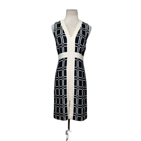 Milly black cream sleeveless color block lined canvas sheath dress size 0 - Picture 1 of 16